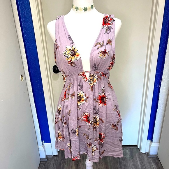 Dresses & Skirts - Fairycore Lilac Floral Mini Dress — Boho Festival Style